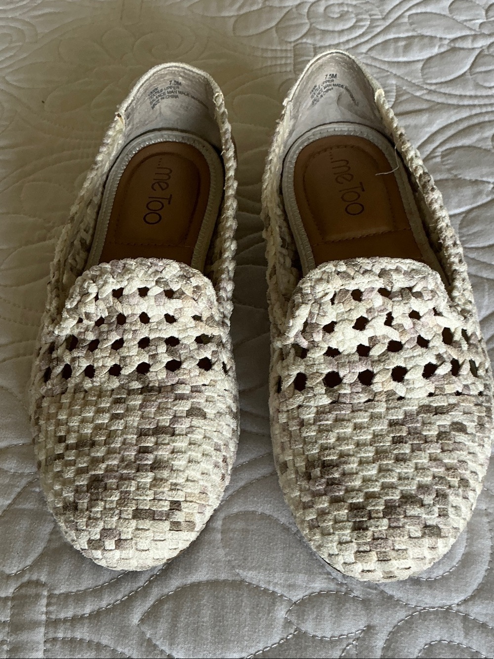 me too Cream Woven Slip-On Loafers